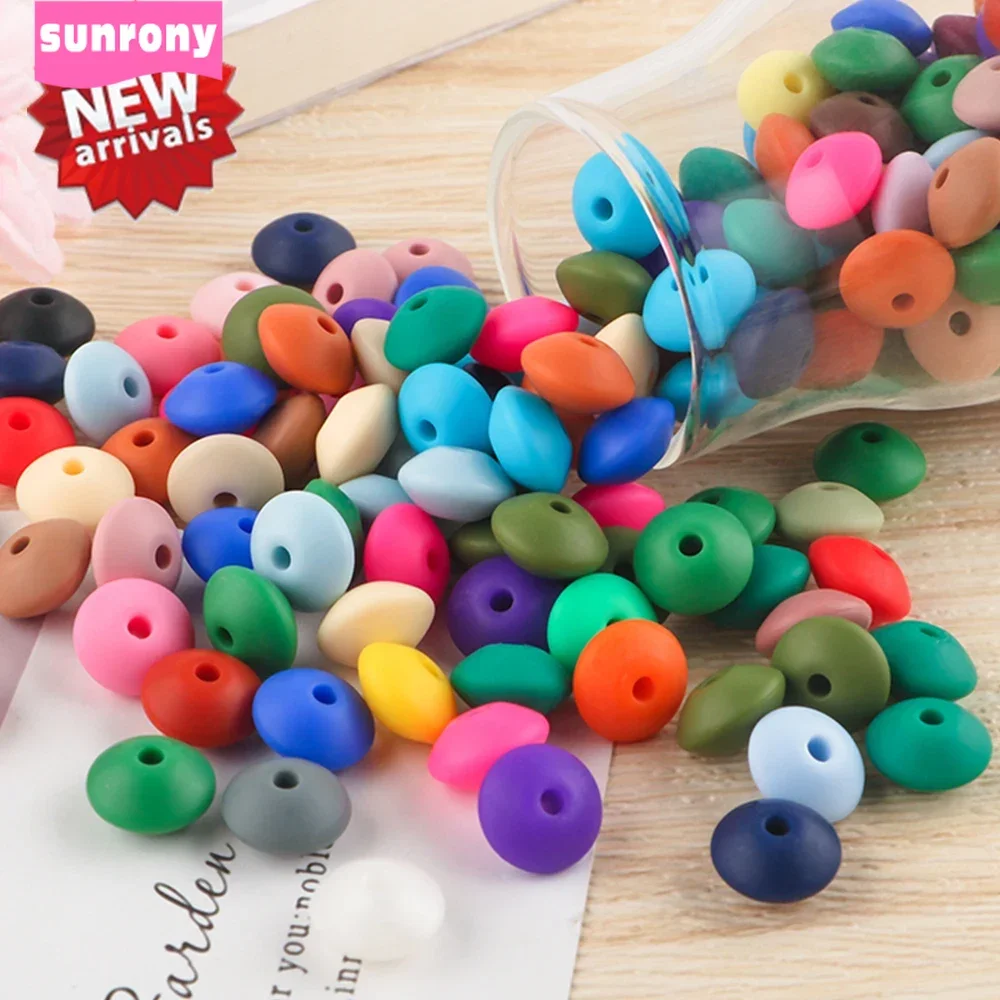 Sunrony 50/100pcs New Color Silicone Lentil Beads 12mm For Jewelry Making DIY Decorative Bracelet Beads Jewelry Accessories