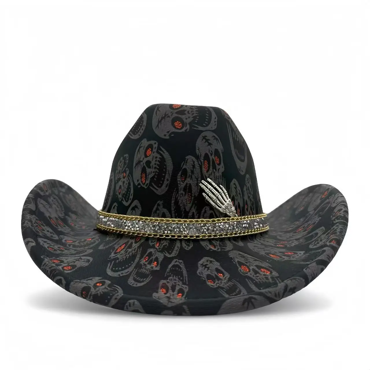 HongLuan Black Glitter Costume Hat Adult & Cowboy Hats Rhinestone for Woman, Cowboy Cosplay Female Accessories & Cowgirl Cap