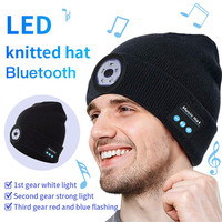 Bluetooth Earphone Music Hat Winter Wireless Headphone Cap Headset Mic Outdoor Cycling Hiking LED Light Knitted Hat