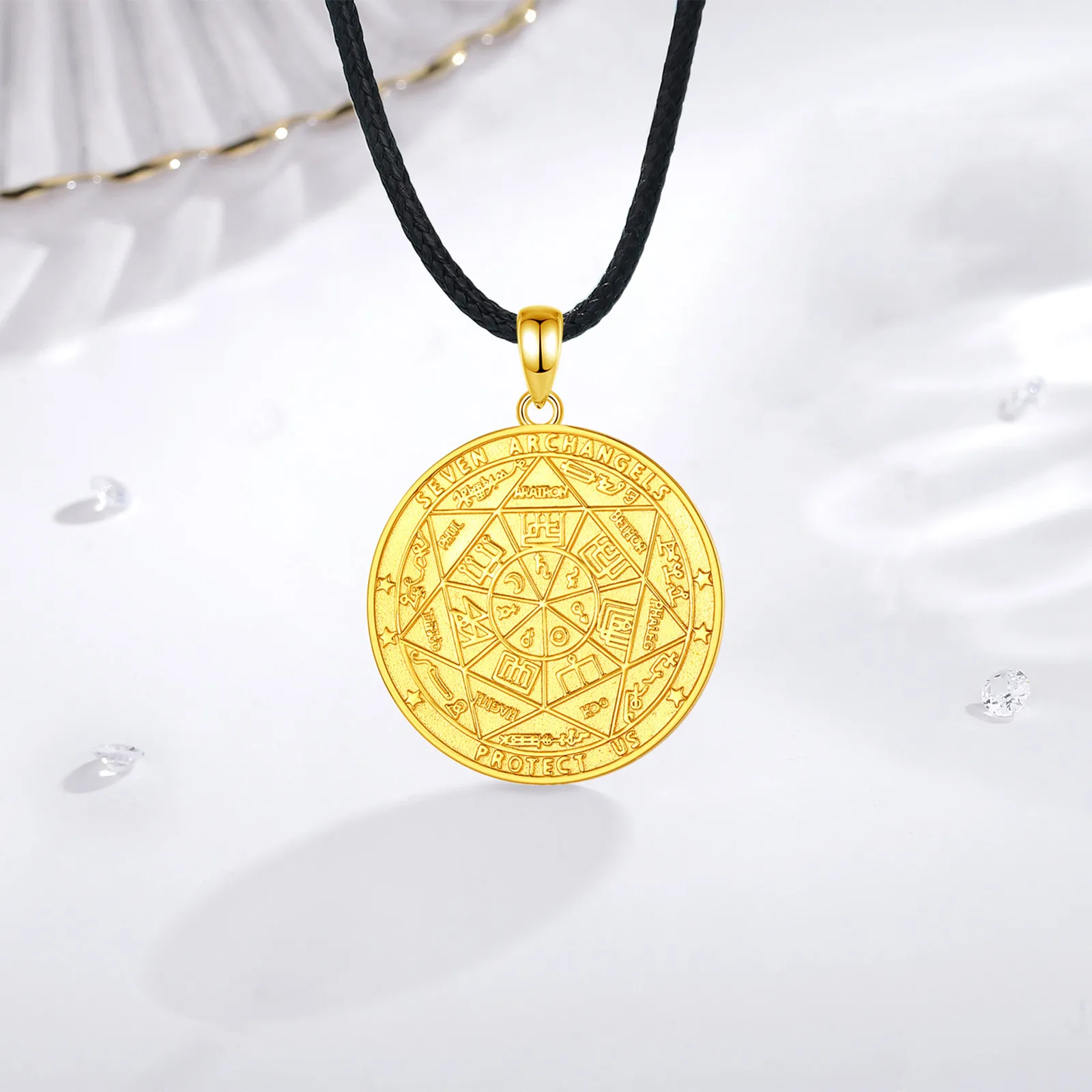 قلادة تميمة من سبعة ملائكة من يودورا ، فضة إسترليني ، ذهب عيار 18 قيراطًا ، استدعاء روني ، دلاية دائرة سحرية ، مجوهرات دينية ، هدية رائعة #4