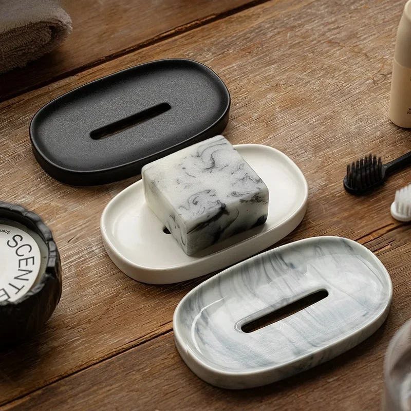 Simple Ceramic Soap Dish Creative Drain Soap Box Holder Nordic Home Hotel Toilet Soap Organizer Bathroom Accessories Holiday