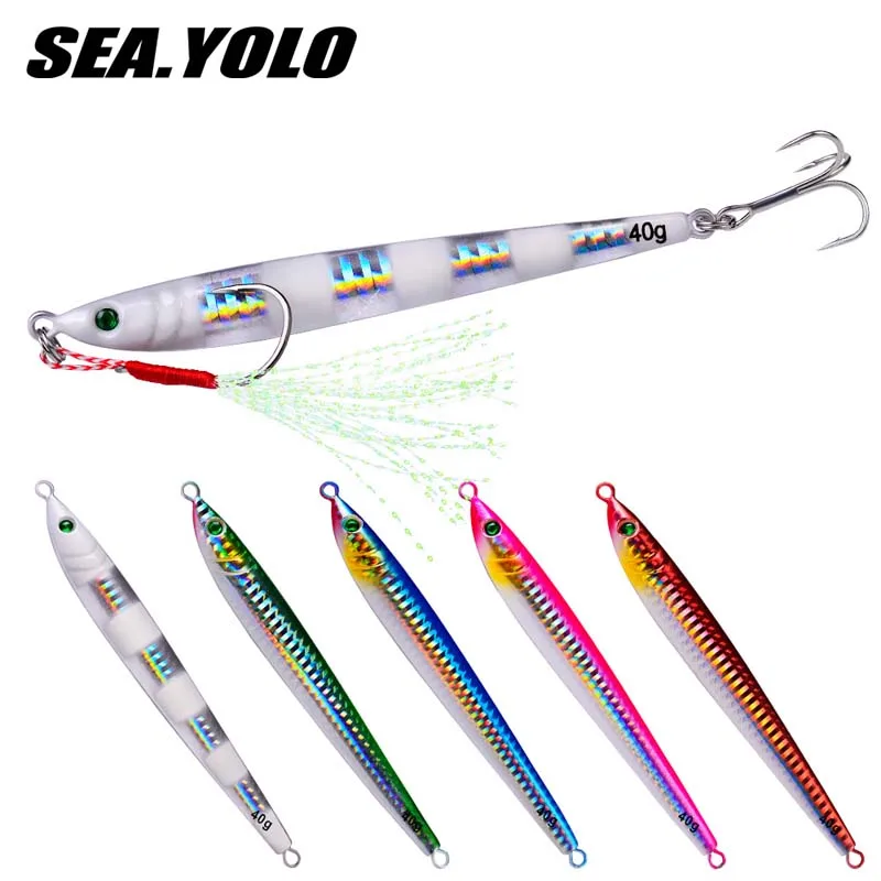 Sea.Yolo 60/80/100g Metal Lead Fish Iron Plate Artificial Luminescence Fishing Lure Blood Groove Hook Fake Bait For Sea Fishing