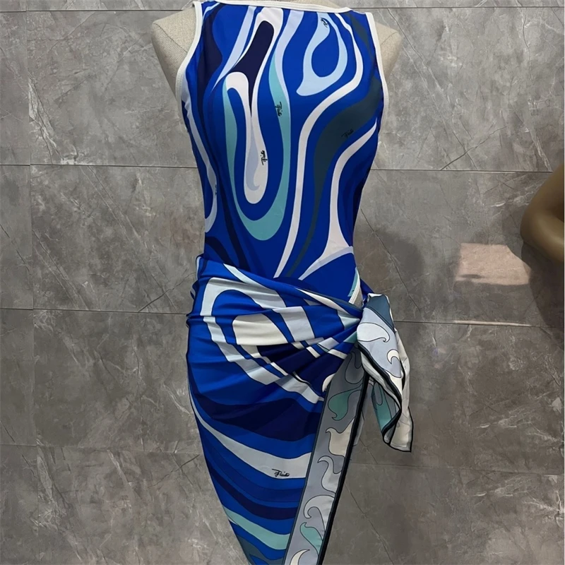 2025 Swimsuit With Scarf Silk One Piece Of Swimwear Women Bathing Suit Striped Beachwear