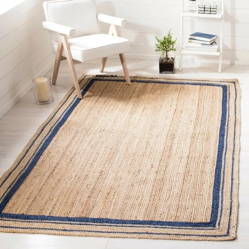 Rug  Natural Jute Carpet Woven Rustic Style Double Sided Available Modern Home Living Area Rug Floor Mat