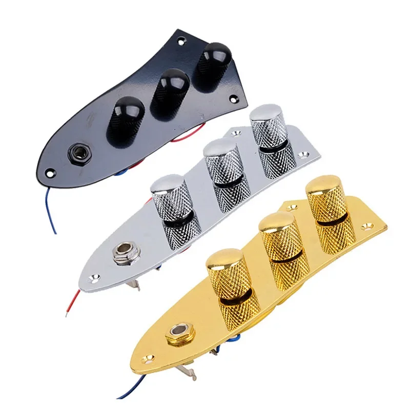 

Wired Loaded Prewired Control Plate Harness Assembly Knobs and jack for Electric Bass Black /Silver/Gold