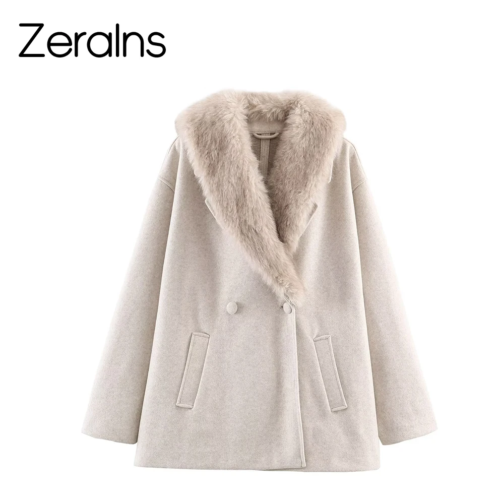 

ZERAINS, новая зимняя женская одежда в европейском и американском стиле, модное индивидуальное темпераментное короткое шерстяное пальто с меховым воротником