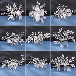 Silver Rhinestone Hair Combs for Women, Pearl Color, Wedding Hair Accessories, Rose Gold Ornaments, Jewelry
