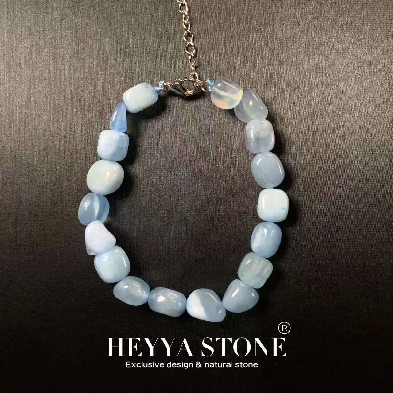 HEYYA STONE Natural Aquamarine Bracelet Energy Healing Fine Jewelry Stone Gemstone Classic Style Cure Yoga Relief