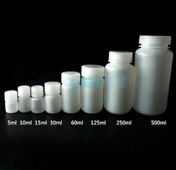 2PCS 5ml 10ml 15ml 30ml 60ml 125ml 250ml 500ml White PP Plastic Cylindrical Chemical Container Reagent Bottle