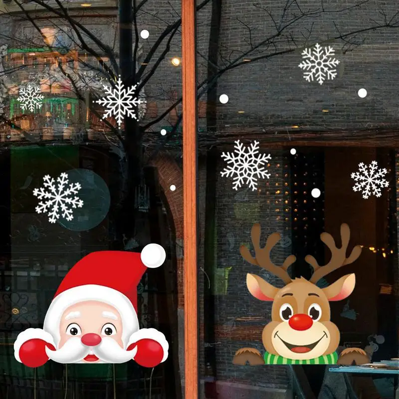 Christmas Window Stickers Santa Claus Reindeer Snowflake Decals Electrostatic Shop window Clings