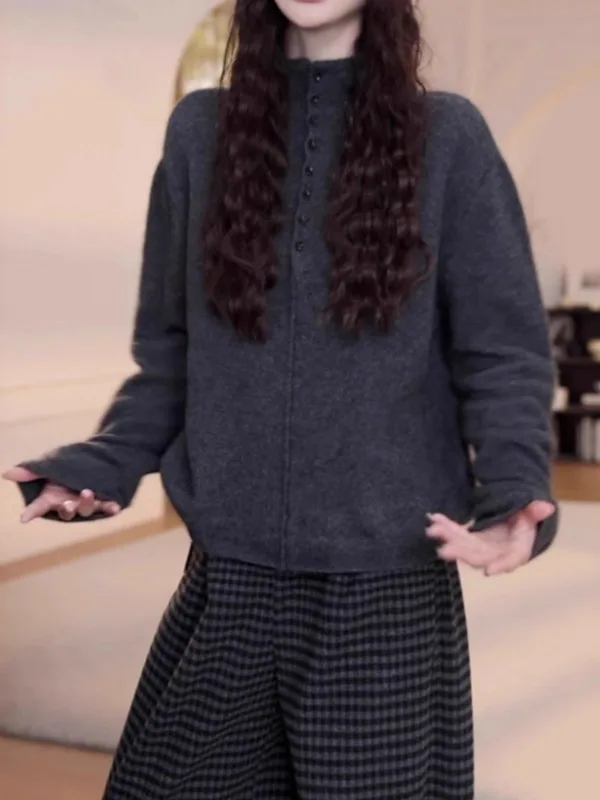 Ele f High Ne Knitted Sweater Women's Loose Long Sve Autumn Winter plus Size Slimming Versatile Design Casual Wear