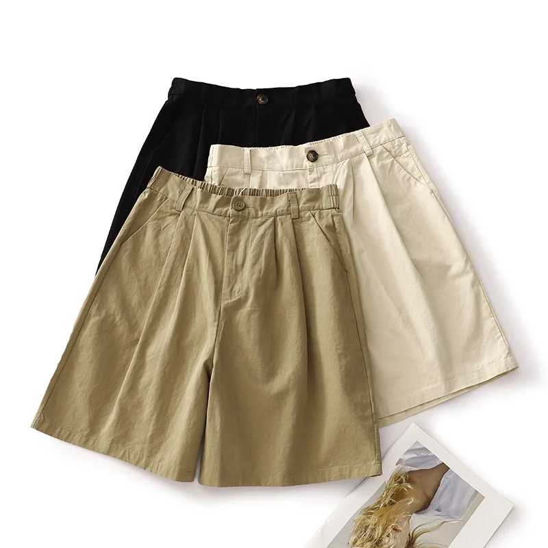 

Artistic Washed Casual Thin Wide Leg Short Pants Women Summer Loose Fit High Waist Straight Cut Trousers Fashionable Ladies