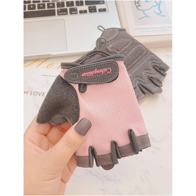 Men Women Summer Equipment Training Yoga Half Finger Ice Silk Letter Mitten Gym Fitness Non Slip Sport Bicycle Cycling Glove