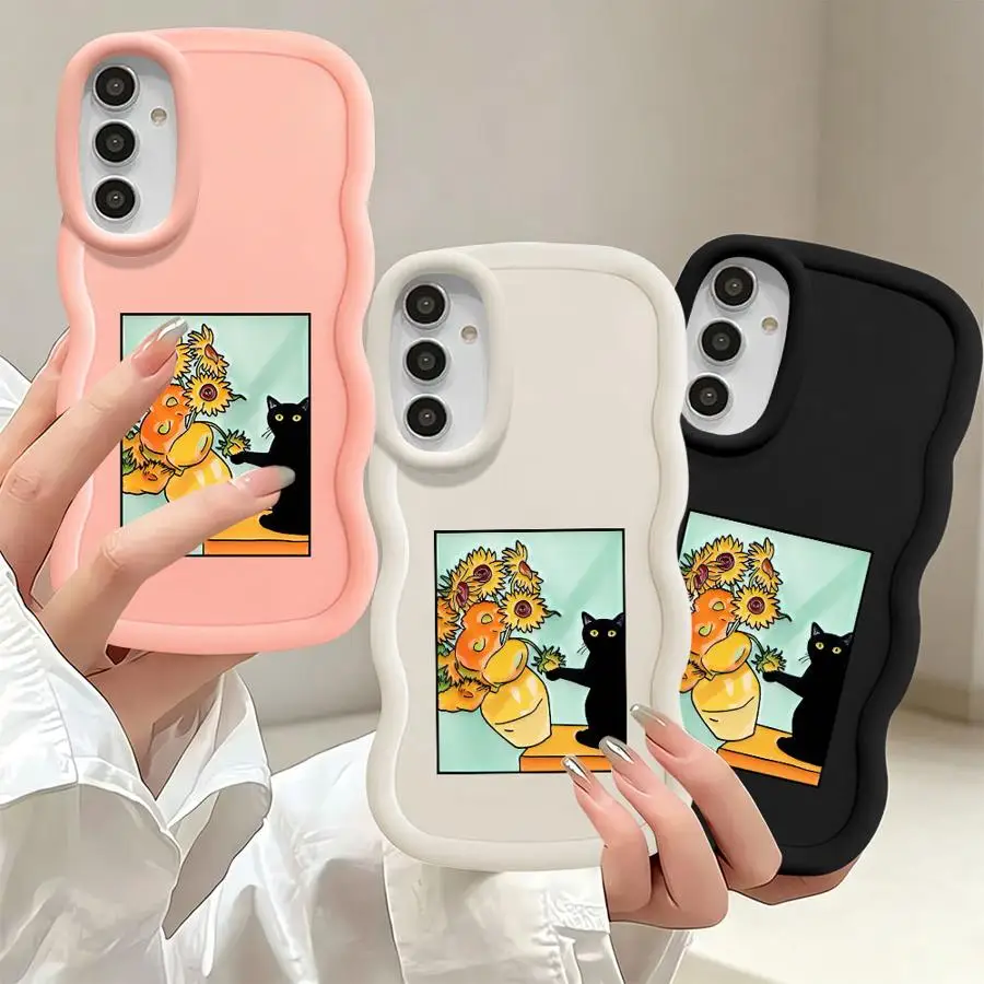 Sunflowers Black Cat Case for Samsung Galaxy A17 A13 A50 A55 A35 A14 A03 A26 A34 A15 A04 A11 A20 A73 A36 A51 A12 A30 A16 A05