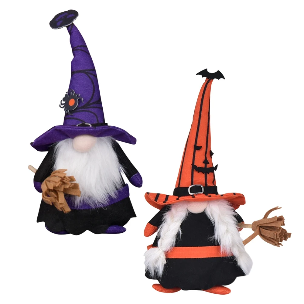 Handcrafted Halloween Decorations Set of 2 Gnome Dolls with Tall Hats and Sand Weighted Base for Stable Display