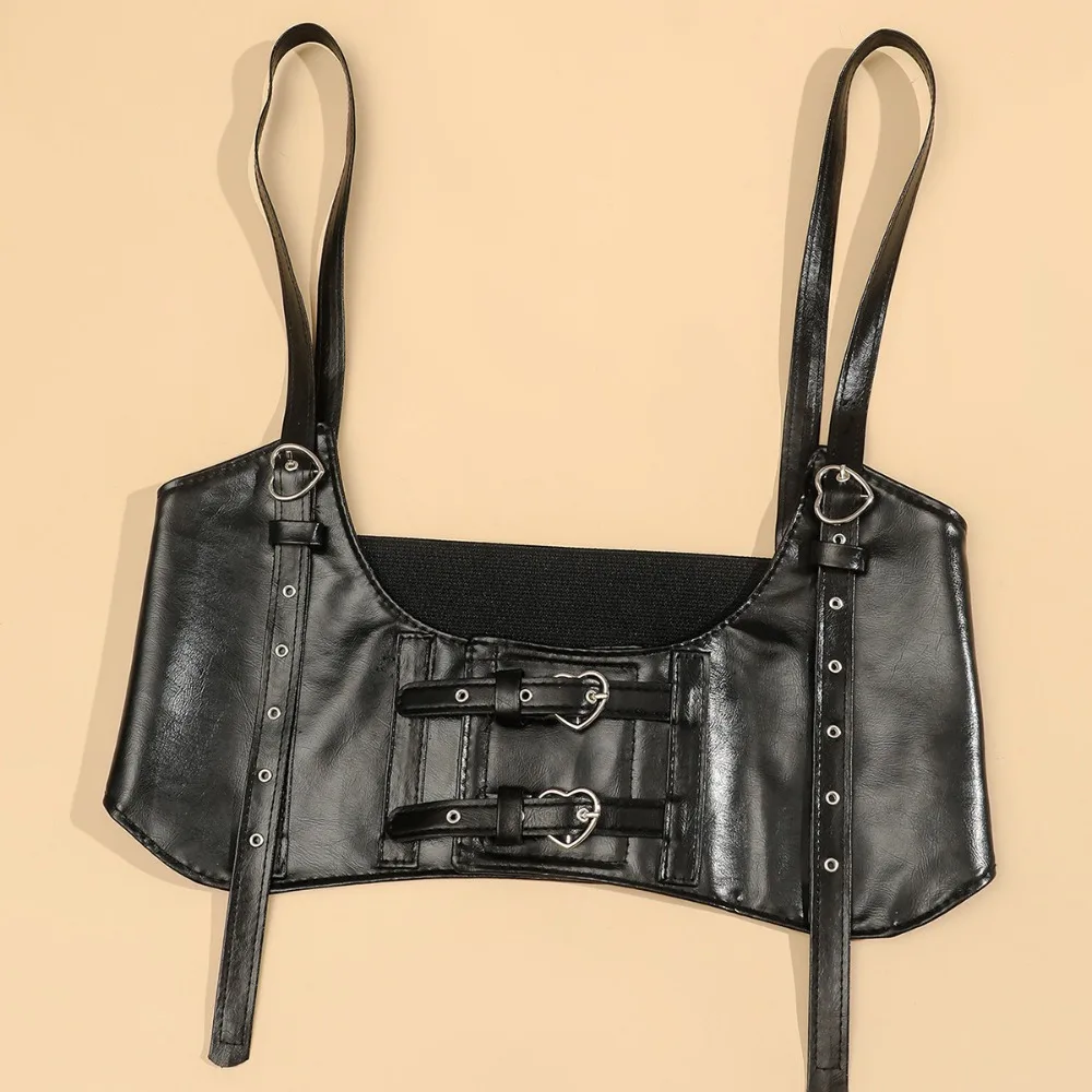 

Punk PU Leather Suspenders Elastic Cummerbunds High Waist Dress Girdle Wide Belt Slimming Tie Rope Waist Corset Outfits