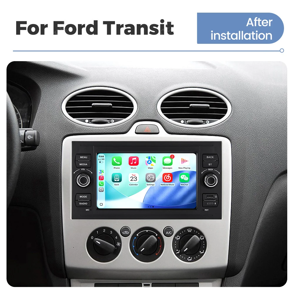 Radio para automóvil con CarPlay inalámbrico y Android Auto de MEKEDE, compatible con Ford Transit, Fiesta, Focus, Galaxy, Mondeo, Fusion, Kuga, C-Max y S-Max. Reproductor multimedia con GPS, Android, pantalla táctil, WiFi, reproductor de video, unidad principal, sistema de audio estéreo y sistemas inteligentes.