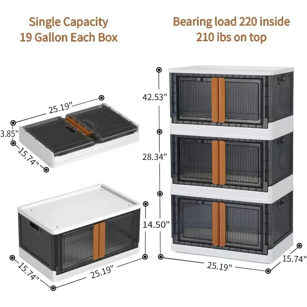 Contenitori portaoggetti pieghevoli con coperchi, organizer per armadio guardaroba Contenitore portaoggetti in plastica pieghevole da 19 galloni con porta