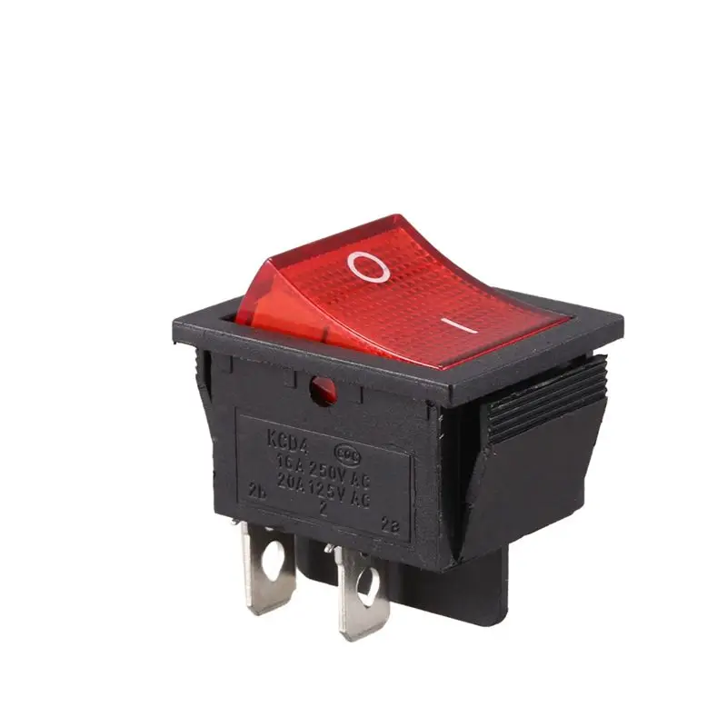 M12K-5X Red Light Illuminated 4 Pin DPST ON/OFF Snap In Rocker Switch 16A 20A 250V AC