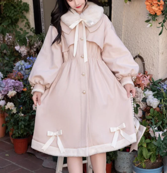 المرأة الخريف الشتاء جديد كلية بيتر بان طوق كم طويل Jk معطف الصوف موضة الحد من العمر معاطف فضفاضة اليابانية الحلو