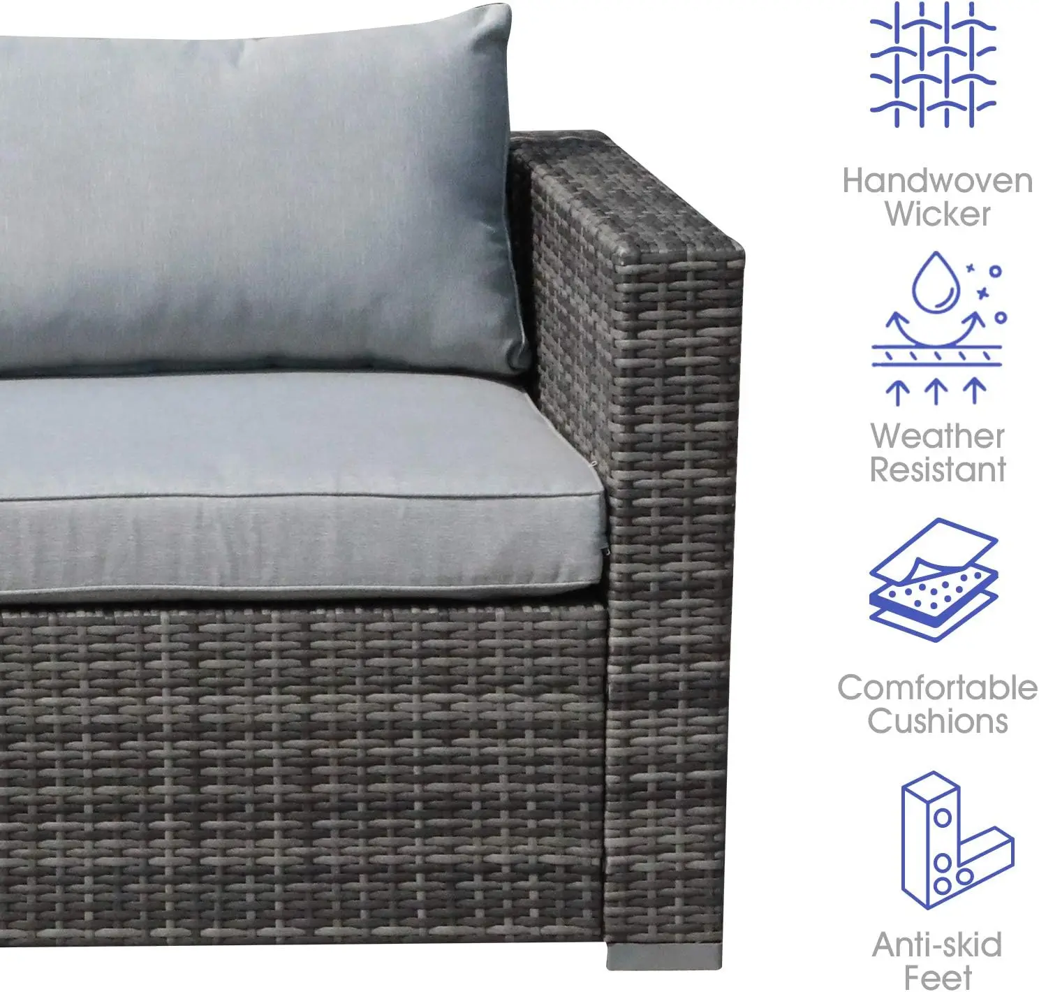 Outdoor Wicker Loveseat 2pcs, All Weather Grey PE Rattan Sectional Corner Sofa Set with Additional Extra Chairs, Light Grey