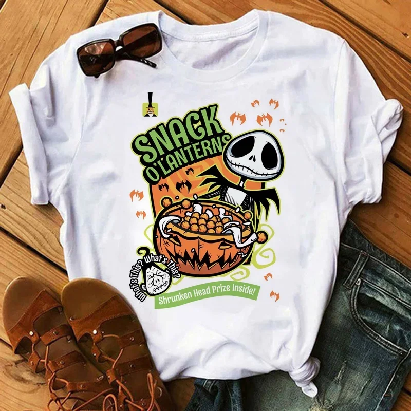 Disney Halloween Jack Skellington Printed T Shirt Women Kawaii Cartoon Graphic Cute Summer Tops Unisex Funny Anime T-shirt