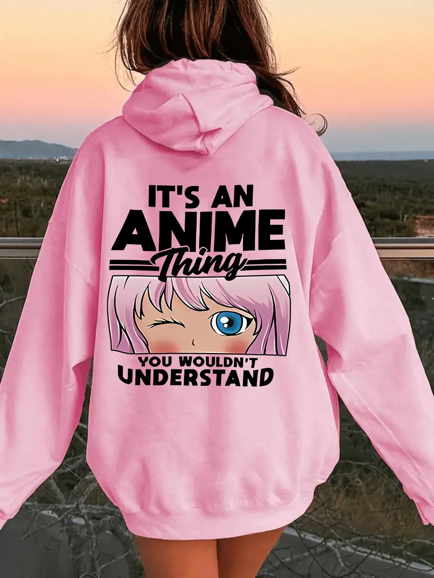 [Hoodie Anime Fan] Moletom feminino com forro de lã com estampa de anime |   Slogan "É uma coisa de anime", pulôver casual solto e moletom