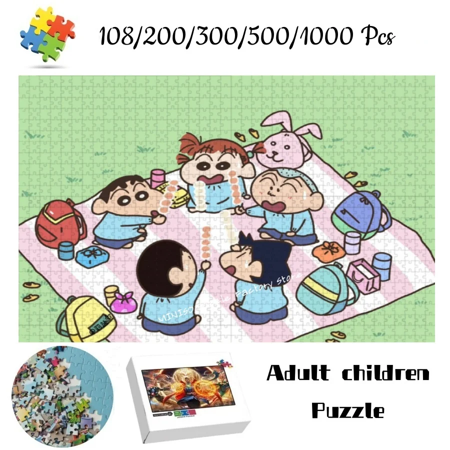 

Crayon Shin chan picnic Jigsaw Puzzles Cardboard/wooden 108/200/300/500/1000 pcs Puzzles for Adults Kids gifts Toys Family games