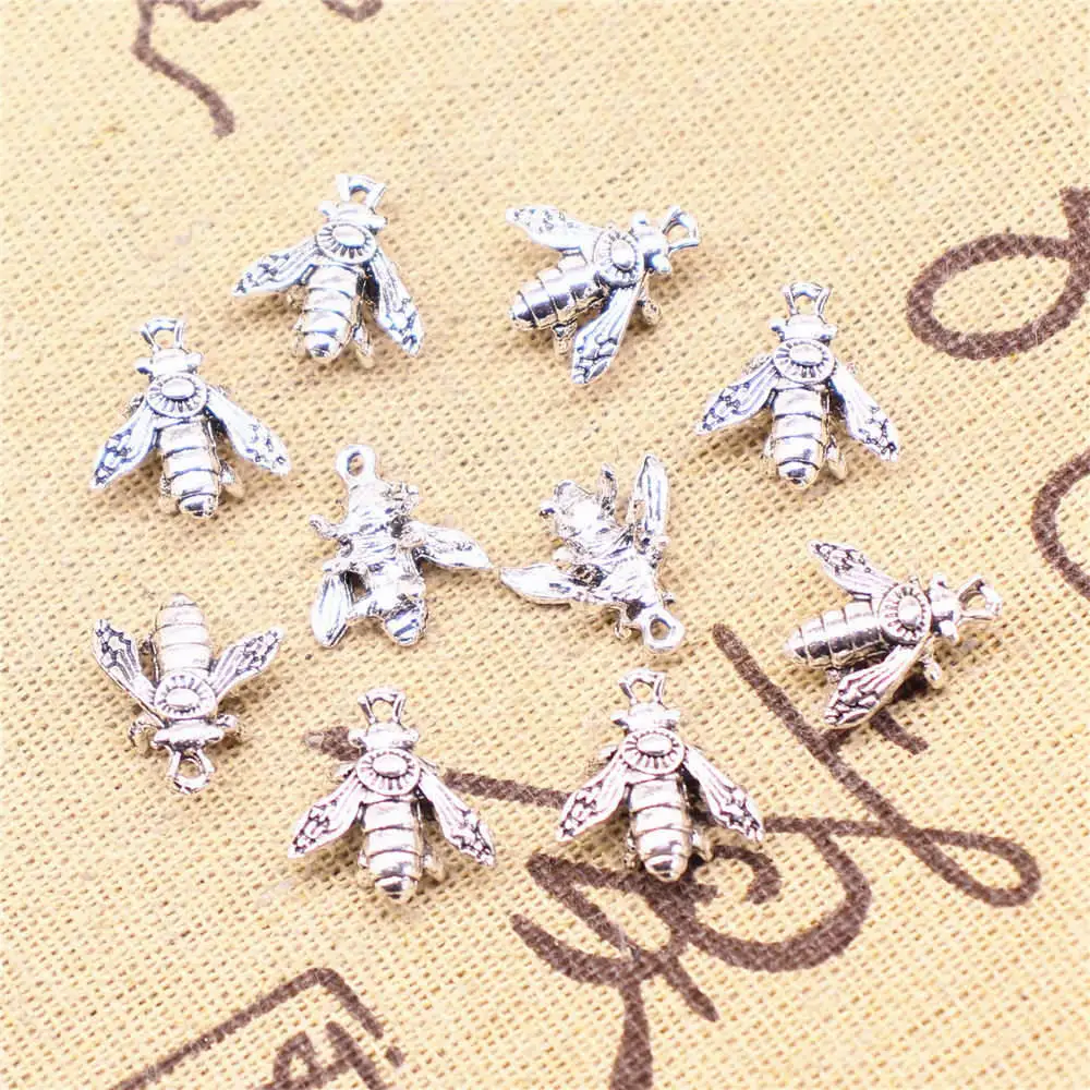 Body Jewelry Bag Accessories Charms Honey Bee Antique Silver Color Jewelri Pendant 14x15mm 10pcs