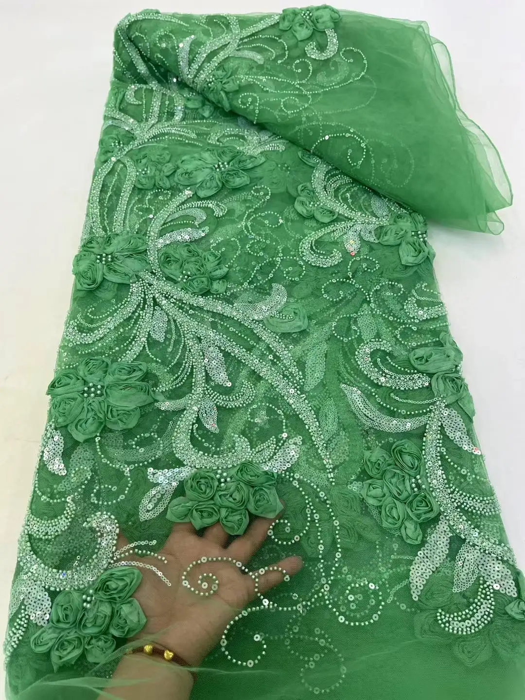 

2025 Luxury Nigerian African Beaded Lace Fabric High Quality Sequins Embroidery African French Lace Fabric For Sewing