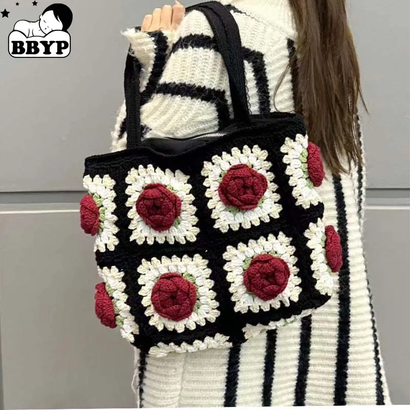 

Модная женская сумка через плечо ручной работы с розами, вязаная крючком, для отпуска и пляжа