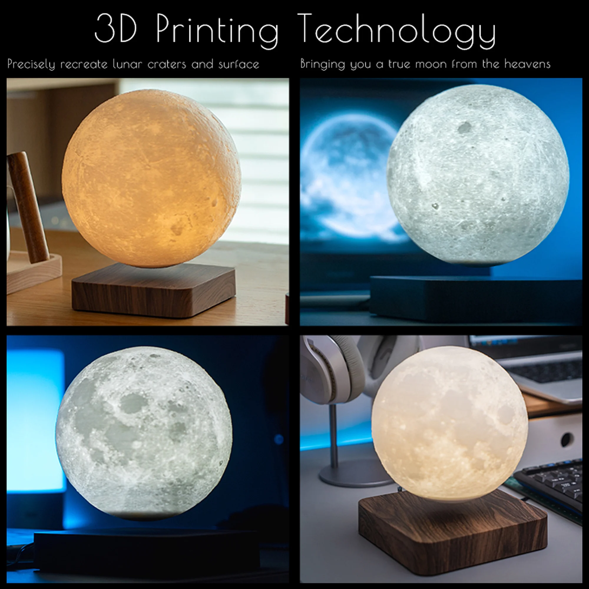 Minimalist Magnetic Levitation Moon Lamp — 3D-Printed Lunar Design, Touch-Control LED Night Light for Desk, Bedside or Shelf. So view 4