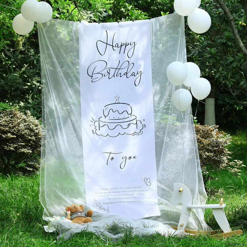 Hintergrundstoff mit Aufdruck „Happy Birthday Cake“ im Instagram-Stil, Outdoor-Geburtstagsparty-Dekoration, Mesh-Hintergrund für Mädchen, Foto-Requisiten