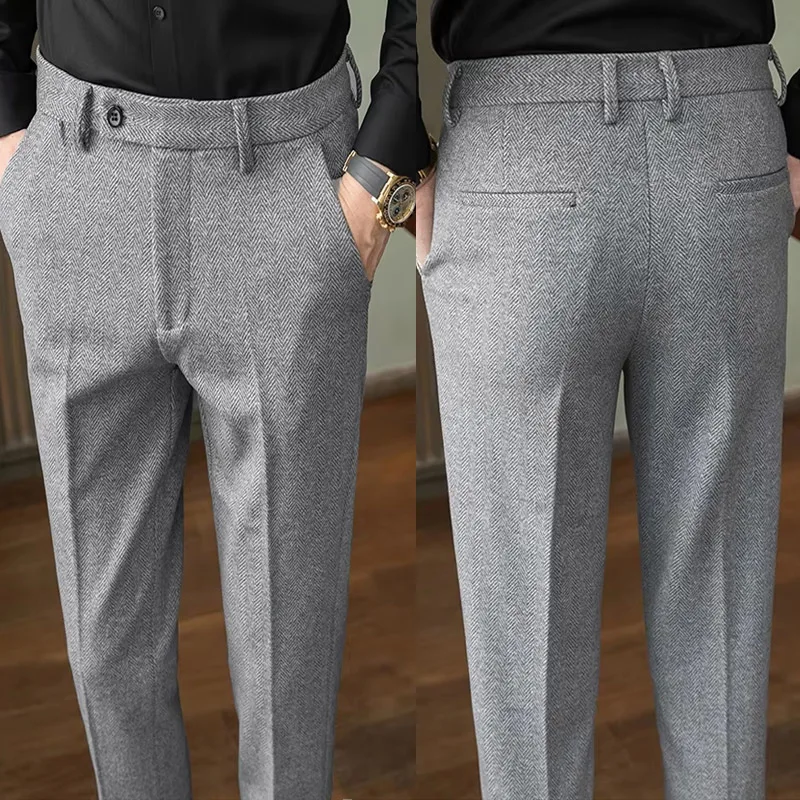

Autumn Winter Man Pants Knitted herringbone straight leg Trousers Business Casual Banquet Men's Suit Pants