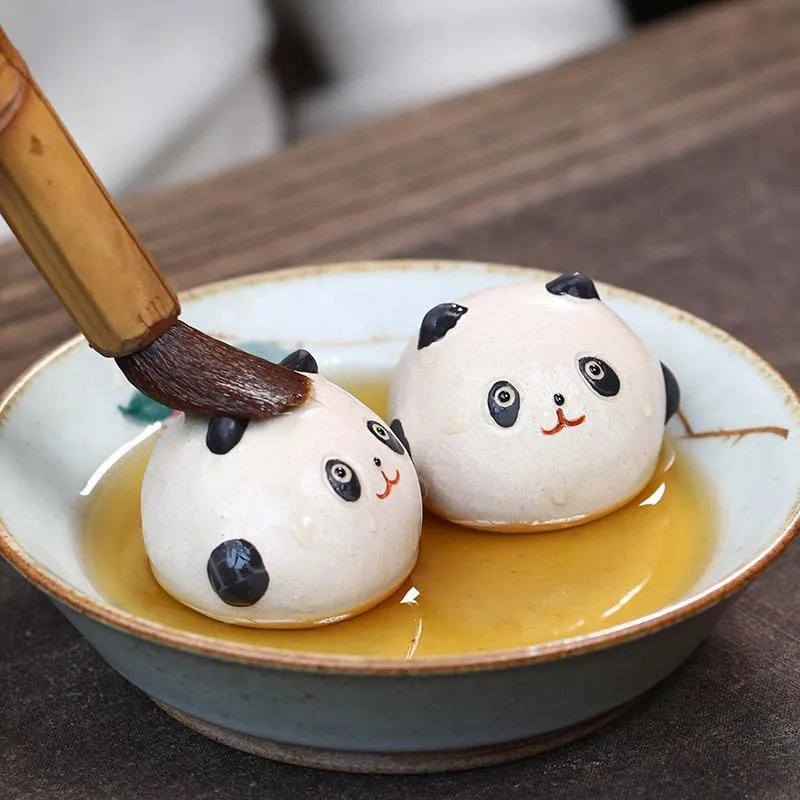 Purple Sand Tea Pet Panda Glutinous Rice Ball Ornaments Animal Tea Play Handmade Tea Ceremony Accessories Ceramic Crafts