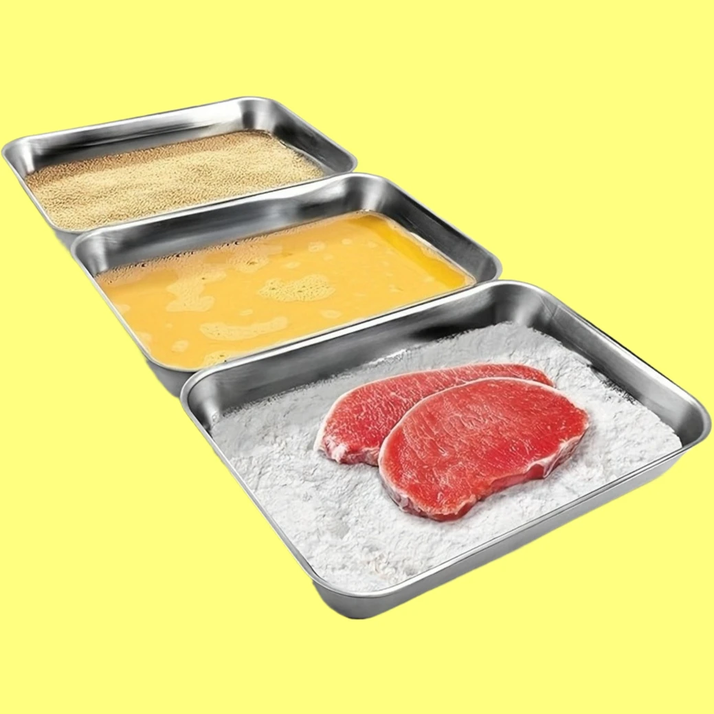 Juego de 1-3 Recipientes para Empanizar, de Acero Inoxidable, para Marinar Carne, Pollo, Pescado, Preparación de Alimentos