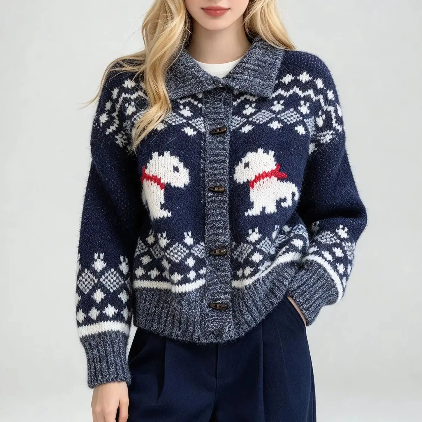 Women's Deep Blue Khaki Long Sleeve Zipper Sweater French Elegant Fashion Aesthetic Loose Retro Top Warm Sweater Clothing 2026