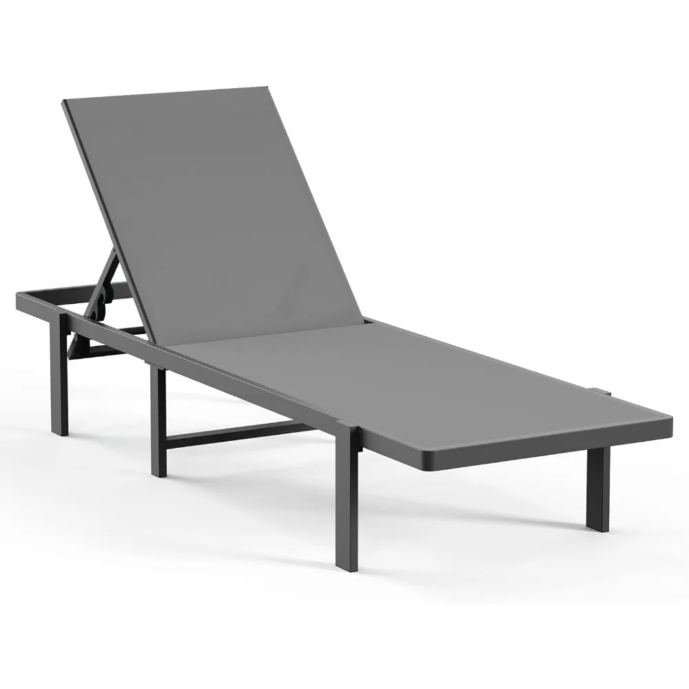 

Aluminum Chaise Lounge Chair Outdoor, Patio Lounge Chair with Adjustable 5-Position Recliner and Full Flat Tanning Chair