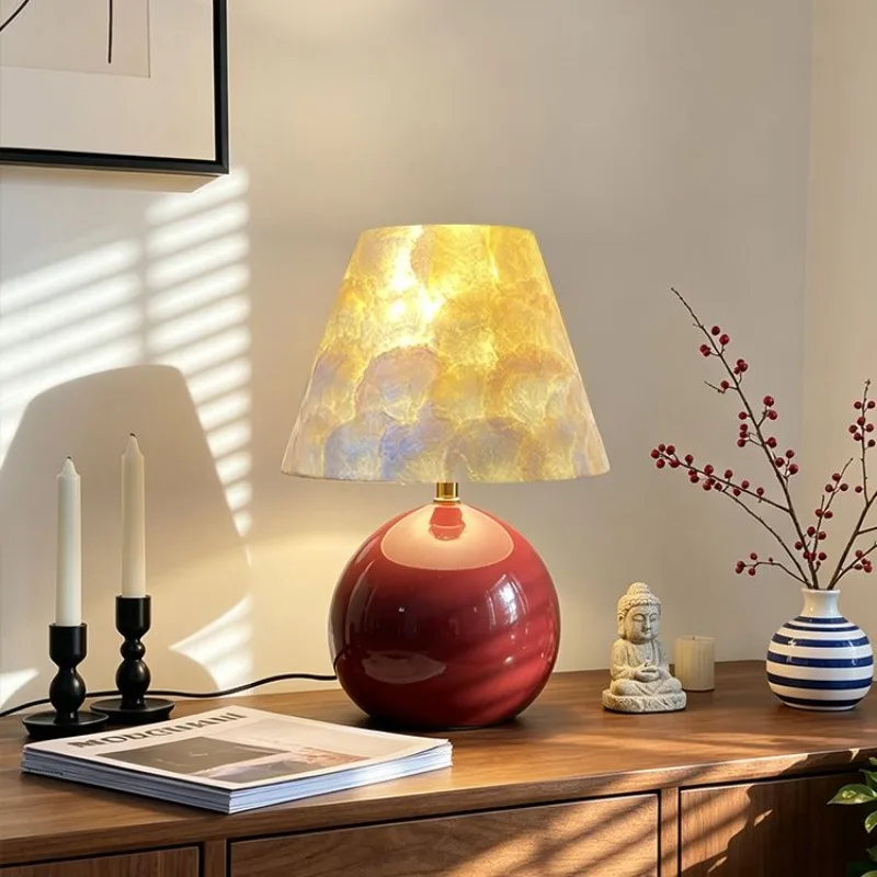 Retro LED Desk Lamp with Shell Lampshade Vintage Rechargeable Mood Light Remote Control Table Lamp Home Decor Lighting Lamps