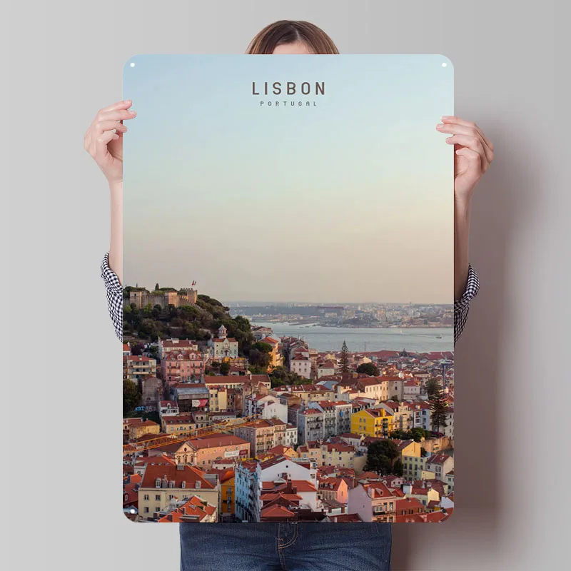 Знак Лиссабона, знаменитый город, металлический плакат, настенная художественная роспись, настраиваемые жестяные пластины для дома, комнаты, настенное искусство, украшение для спальни, ретро на
