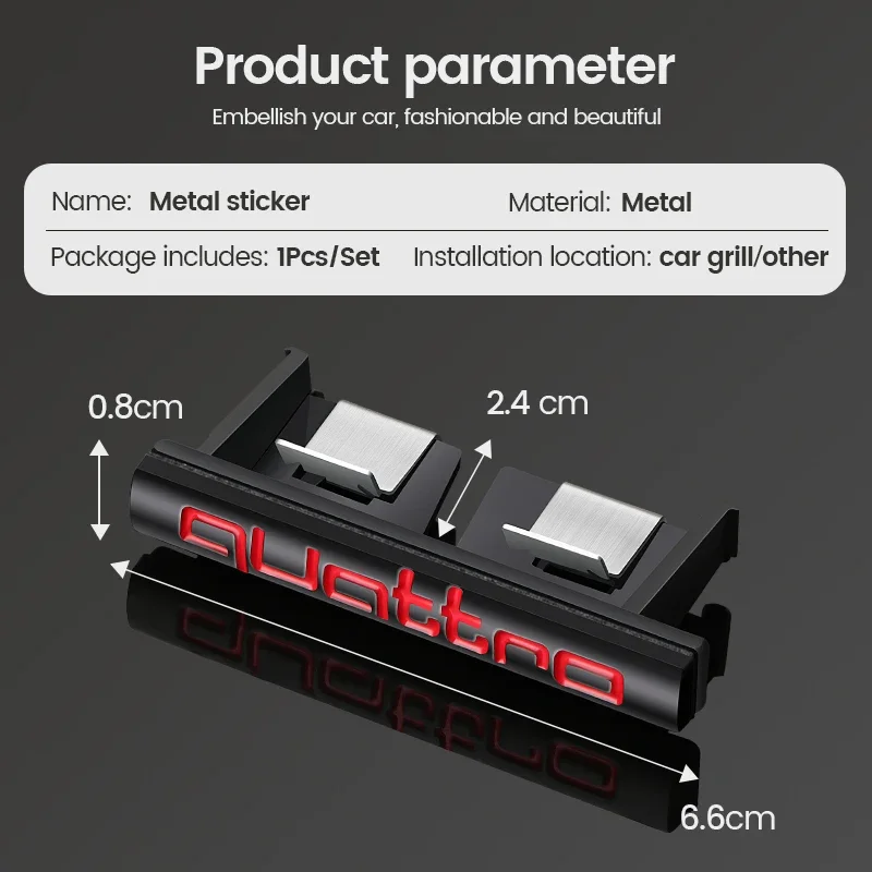 Metal Quattro Logo Car Styling Front Grill Badge Emblem Sticker Decals for Audi A4 B8 B6 B9 B7 A3 8P 8V 8L A6 C7 C6 C5 Q5 A5 Q7