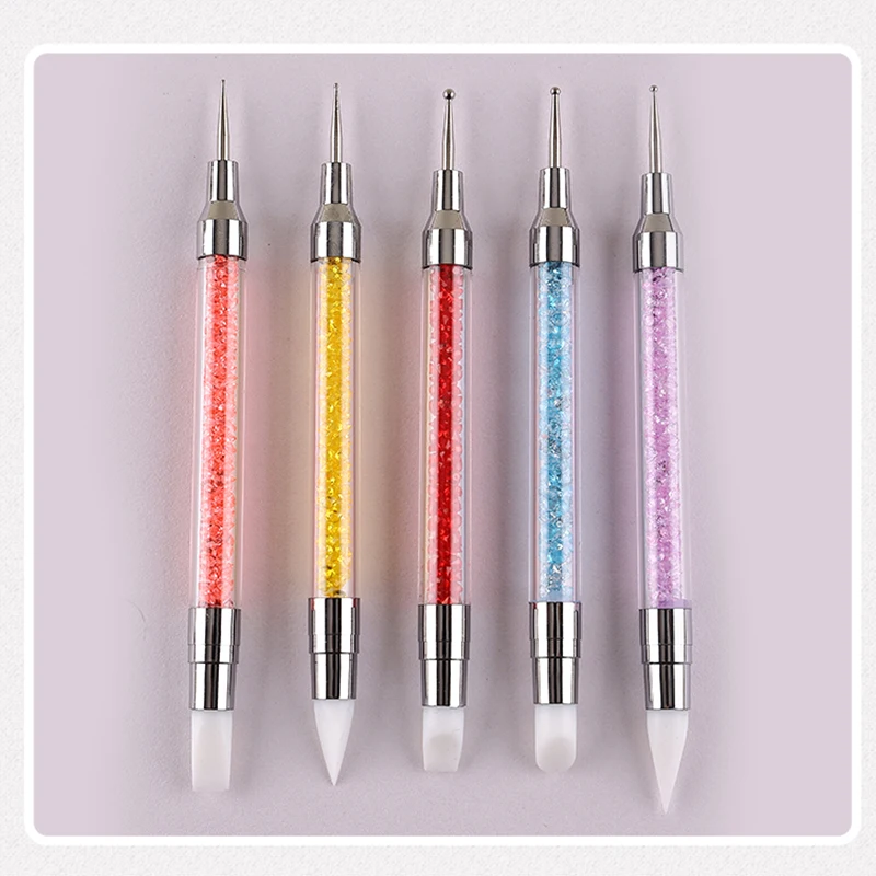 シンプルな 5 ピース/セットプロフェッショナル 2 方法ネイルアート点在ペンプラスチック鋼クリスタルハンドルラインストーンピックアップペンマニキュアツール