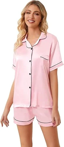 

Женские шорты с короткими рукавами, пижамный комплект: мягкий, на пуговицах спереди, с карманом (бант/полосатый/однотонный), домашняя одежда, ночное белье весна-лето-осень