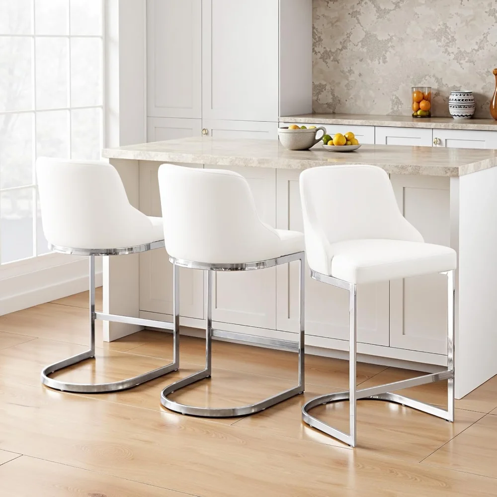

26-Inch Bar Stools, Counter Height Bar Stools with Back, Modern Counter Stools with Steel U-Shaped Base