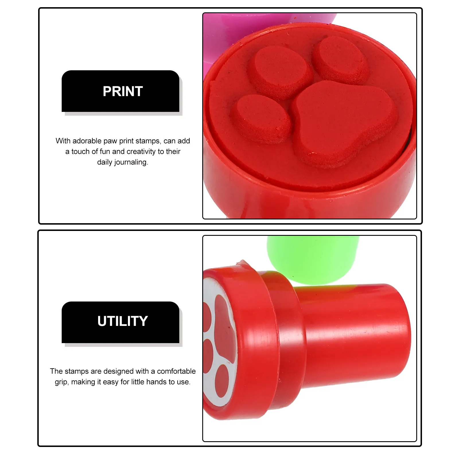 12Pcs Paw Print Stampers Kids Safe Sturdy Plastic Stamps with Ergonomic Grip Fun Creative Stamping Tools for Journaling