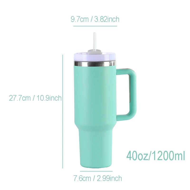 40oz Stainless Steel Vacuum Insulated Cup smooth flat glass with handle and Straw Thermal Travel Mug Coffee Cup Dropshipping