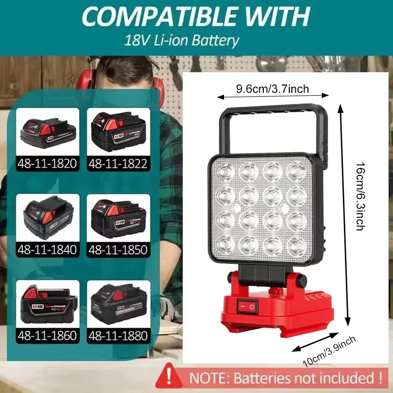 Für Makita/Milwaukee/Dewalt 18V LED-Arbeitslampe, Handbeleuchtungslampe mit USB, geeignet für Notbeleuchtung im Freien – Detail 4