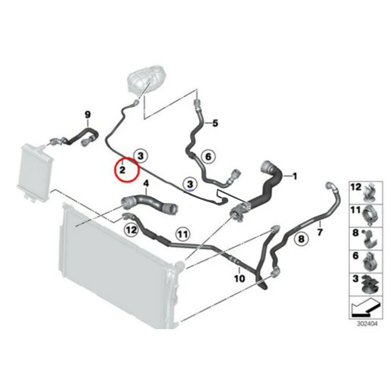 ท่อน้ำ17128570061-ท่อหม้อน้ำบนไปยังท่อไอเสียถังขยายสำหรับ F87 F32 F30 BMW