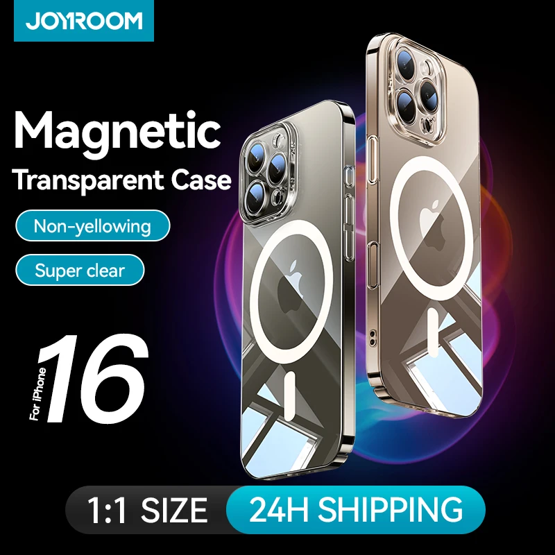 Joyroom Magnetic Case For iPhone 16 15 Pro Max Case Transparent Cover For iPhone 16 Wireless Charger Magnet Cover Anti Yellow