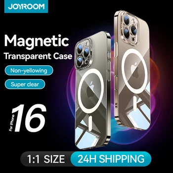 Joyroom Manyetik Kılıf iPhone 16 15 Pro Max Kılıf Şeffaf Kapak iPhone 16 Kablosuz Şarj Cihazı Mıknatıs Kapak Anti Sarı